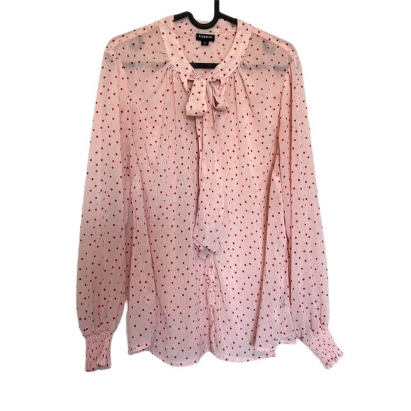 Torrid Chiffon Bow Front Button-Up Long Sleeve Blouse Size 00 / Medium 10 - Picture 3 of 8